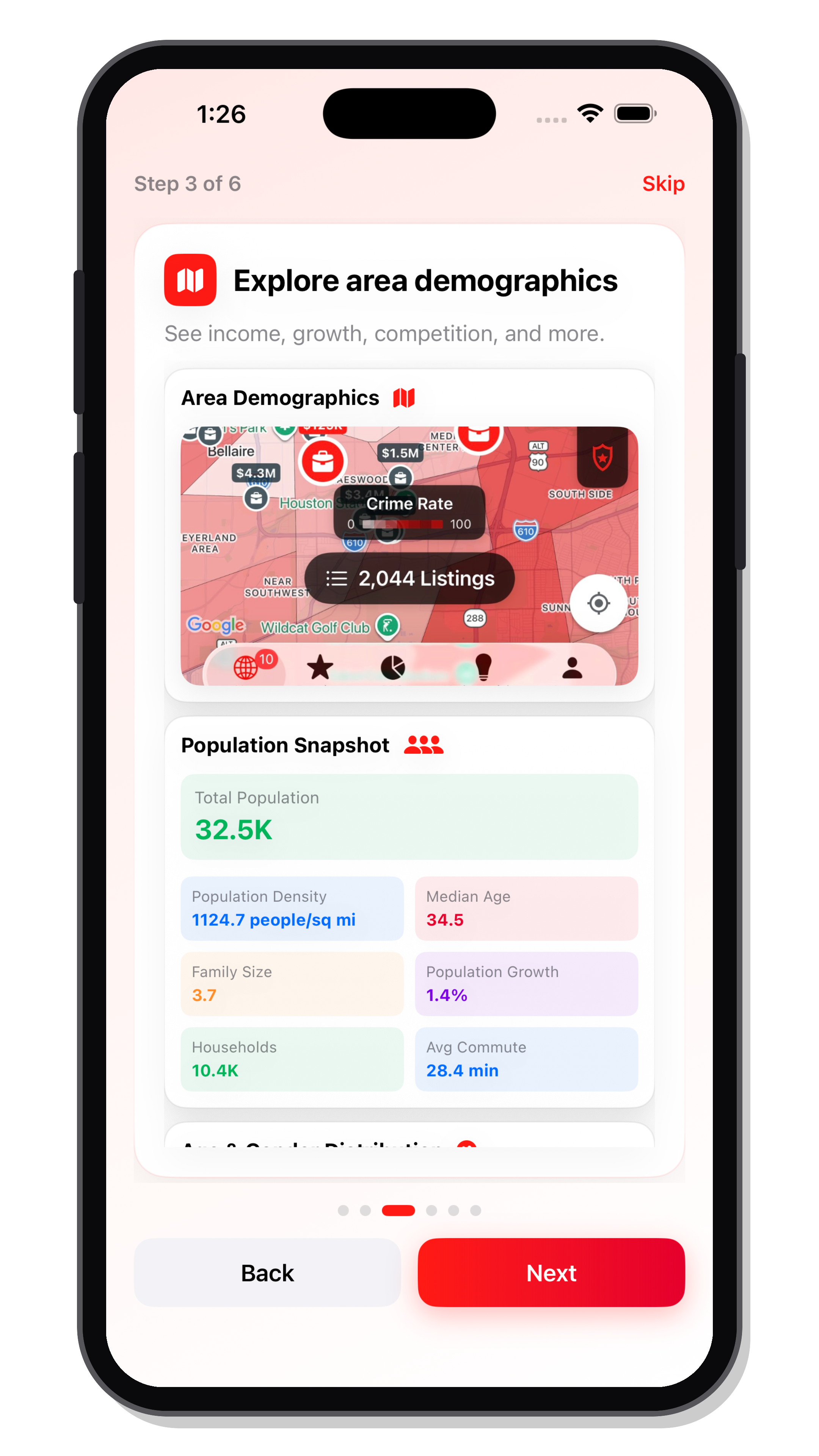 Bizgora neighborhood demographic analysis with age, income, education, and household data